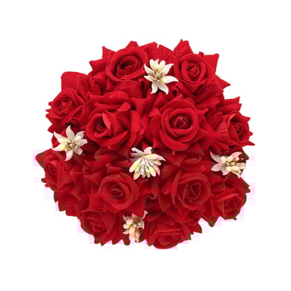 Red Color Rose Flower Hair juda//Bun (HRP212RED)-Length: 16.00 CM x Width: 16.00 CM / Red / Alloy