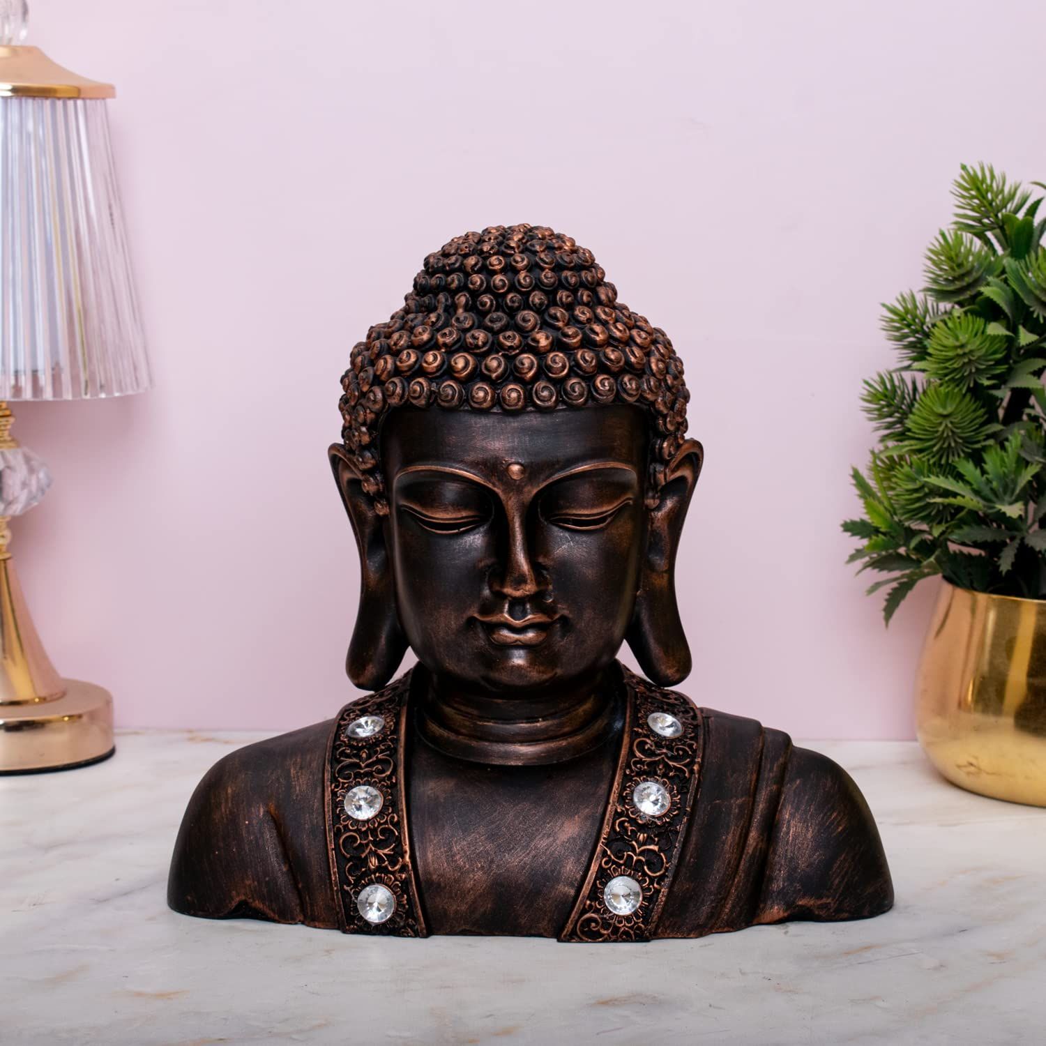 Craftlayout Antique Buddha Bust Statue For Home 9.5 Inch