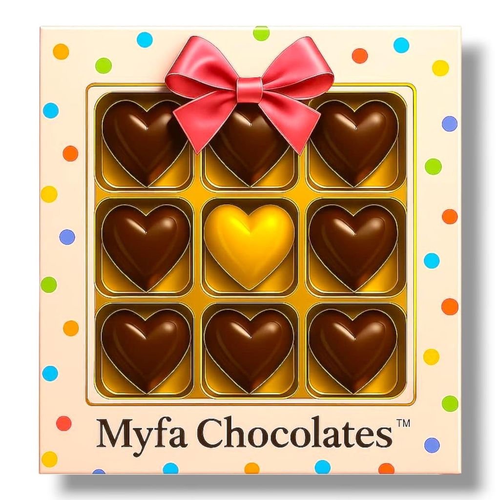 Myfa Chocolates Luxury Chocolate Gift Box, 9 Pieces Assorted Truffles with Birthday, Anniversary tags