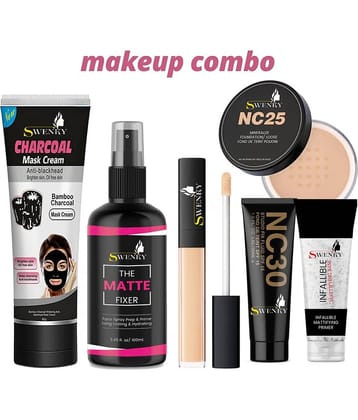 Swenky Makeup Combo Of Fixer, Primer, Foundation, Concealer, Loose Powder & Face Mask (Pack of 6)