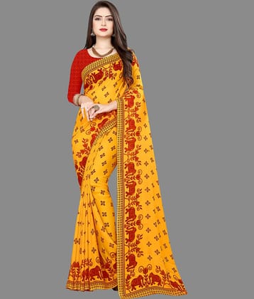 ANAND SAREES Georgette Printed Saree With Unstitched Blouse Piece ( Red )
