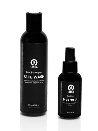 Tatha Skincare Set: Pore Minimizing Face Wash with Glycolic Acid- 200 ML + Saffron Hydrosol 50 ML-Brightens Skin, Reduces Pores, & Protects Against Free Radicals | Paraben-Free, SLS-Free & Suitable for All Skin Types
