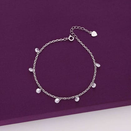Sterling Silver Zircon Charm Bracelet-White Stone / Silver