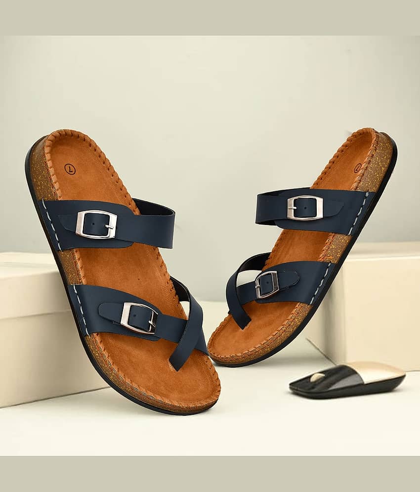 Figor Blue Men's Leather Slipper