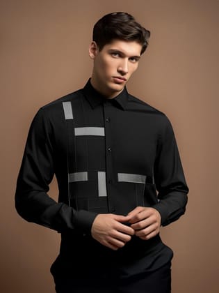 Embellished Party Wear Black Shirt-BLACK / S