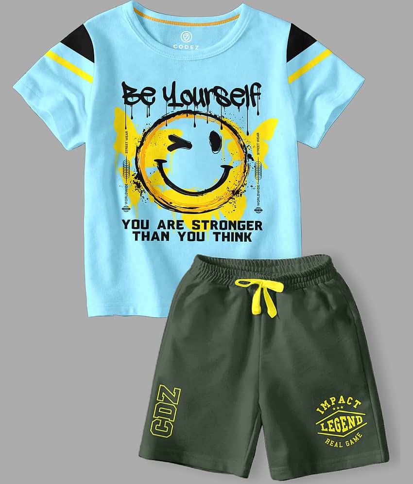 CODEZ Pack of 2 Boys Cotton Blend T-Shirt & Shorts Set ( Multicolor )