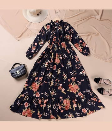 Femvy Women's Polyester Printed Fit & Flare Dress ( Gold )