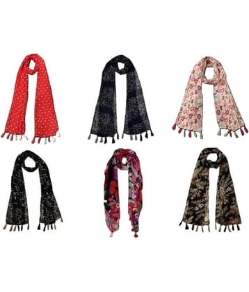stolevilla Multi Printed Poly Cotton Yarn Stoles ( Pack of 6 )