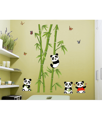 Asmi Collection Bamboo Tree Panda Butterfly Wall Sticker ( 120 x 110 cms )
