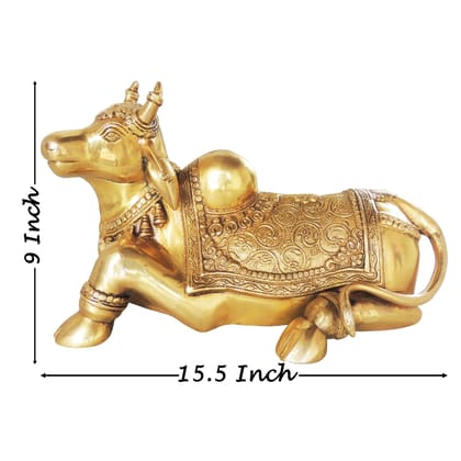 Brass Showpiece Nandi God Idol Statue - Puja Temple Showpiece, Height : 9 Inch (BSMAS1382 B)