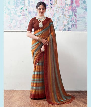 Samah Georgette Embellished Saree With Unstitched Blouse Piece ( Navy Blue )