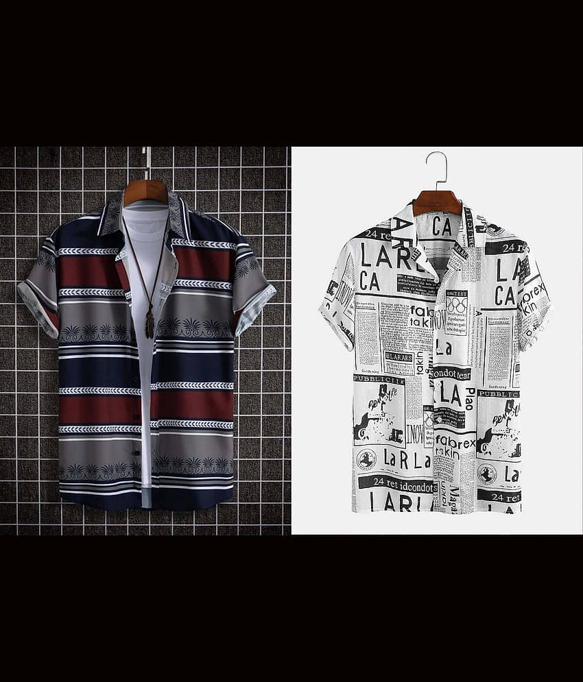 Qlonz store Elastane Regular Fit Printed Half Sleeves Men's Casual Shirt - Multi ( Pack of 2 )