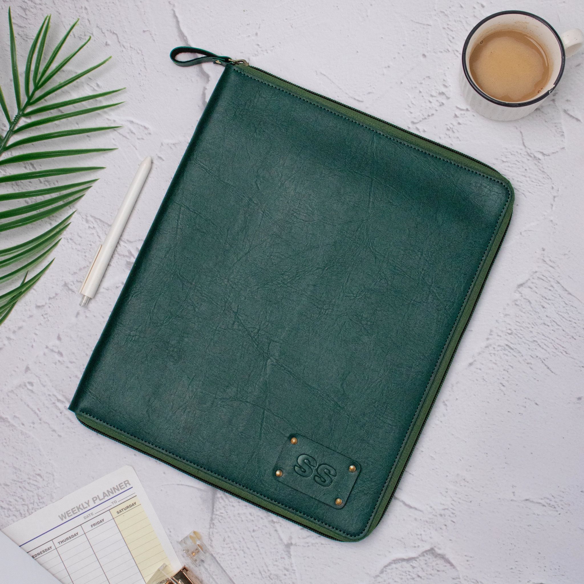 PERSONALISED ZIPPERED OFFICE FOLDER - GREEN-Green