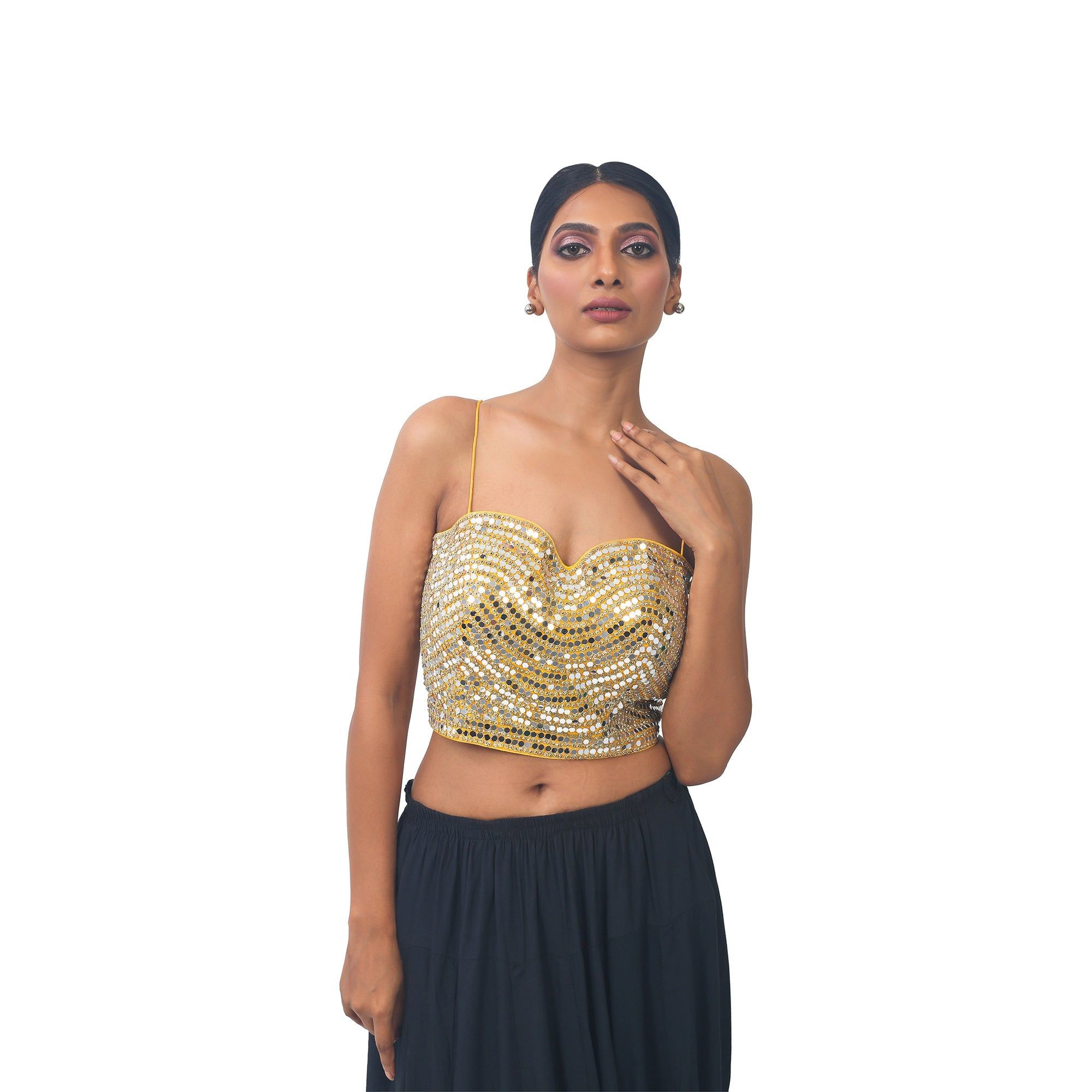 TheHangr Yellow Mirror Work Designer Blouse -  32
