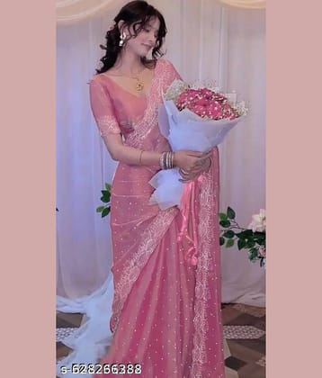 Shivadit ethnic JImmy Choo Embellished Regular Saree With Unstitched Blouse Piece ( Pink )