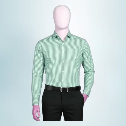 Men's Green And White Striped Cotton Casual Shirt | Breathable Fabric | Everyday Wear