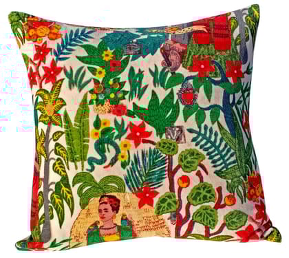 Frida Kahlo Velvet Cushion Cover- White-12 x 12 inches / Plain Cotton Backing