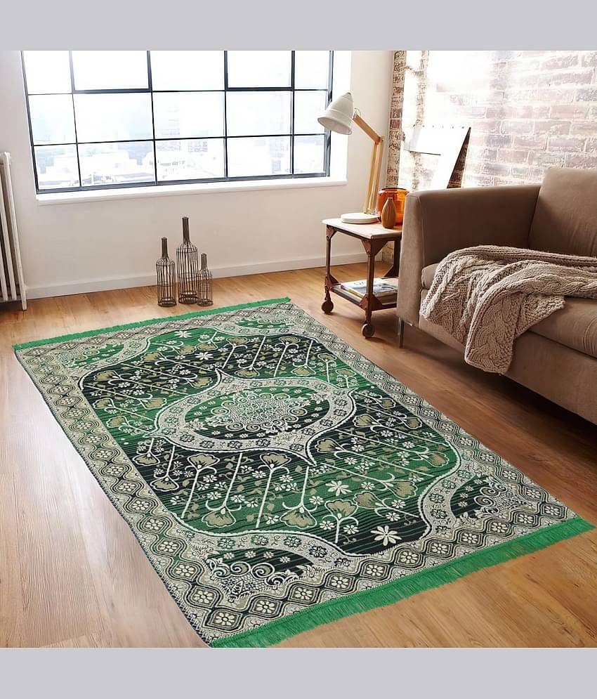 Valtellina Green Velvet Carpet Floral 4x7 Ft