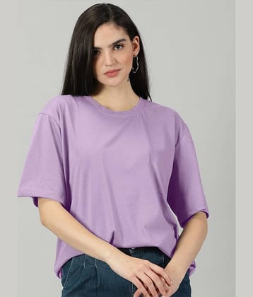 JUNEBERRY Women Cotton Printed Oversized Fit Round Neck T-Shirt ( Purple )