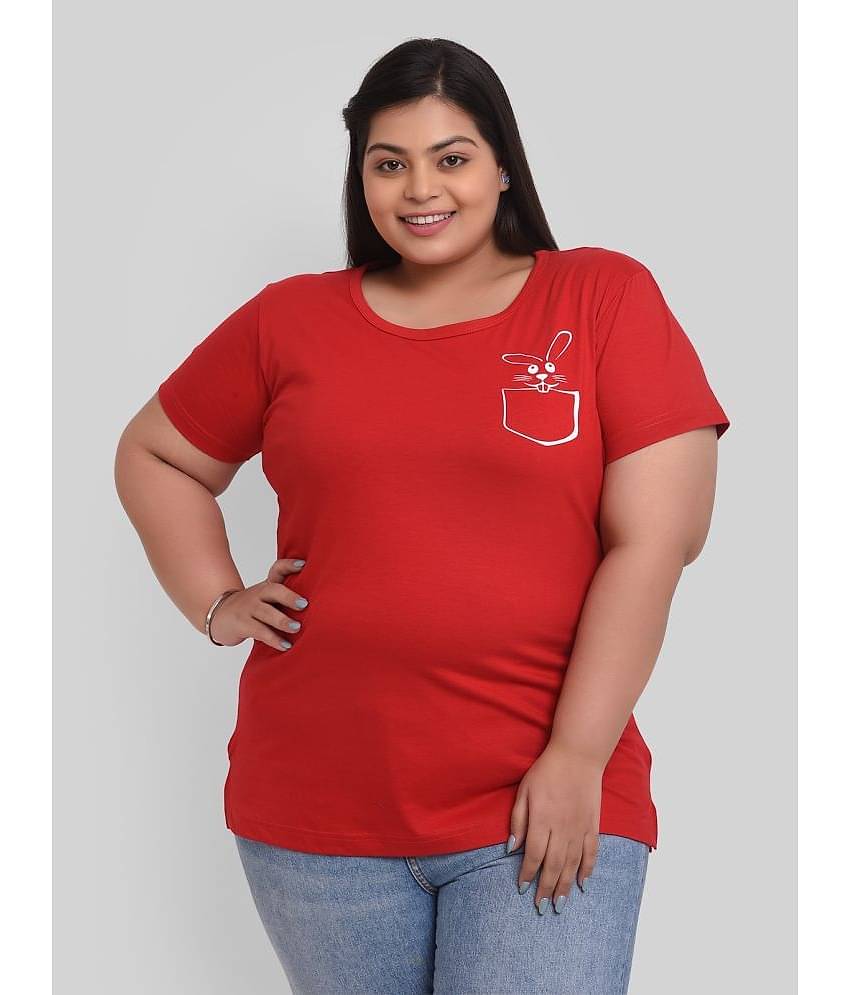 Neo Garments Women Cotton Printed Regular Fit Round Neck T-Shirt ( Red )