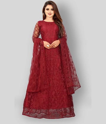 Apnisha - Maroon A-line Net Women's Stitched Ethnic Gown ( Pack of 1 )