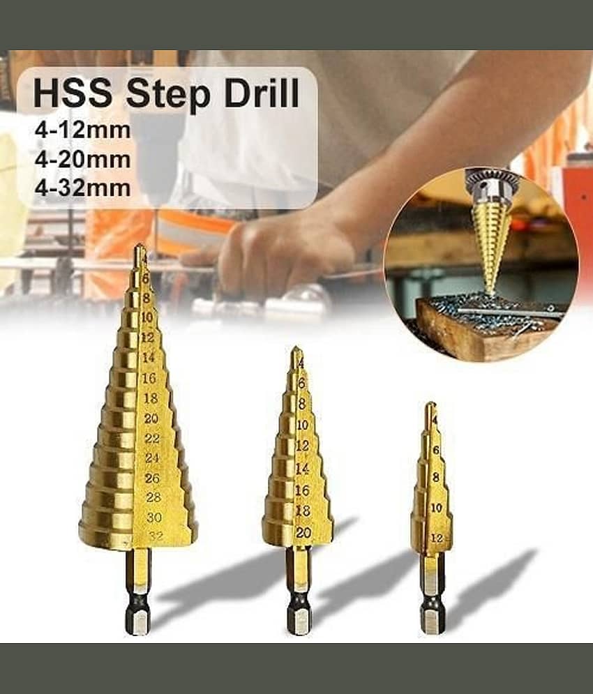 Power Tool 3X Large HSS Steel Step Cone Drill Titanium Bit Set Hole Cutter, 4-32,4-20,4-12mm