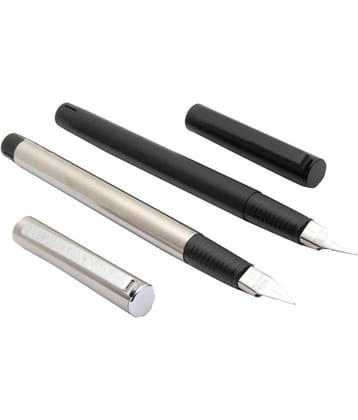 Srpc Set Of 2 - Jinhao 65 Silver & Matt Black Fountain Pen Fine Nib & Converter New