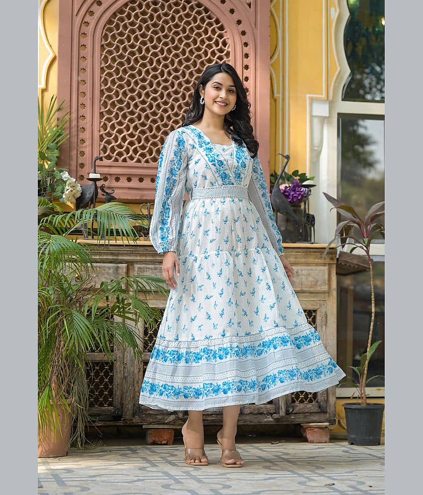 Juniper Women Cotton Fit & Flare Dress ( White )