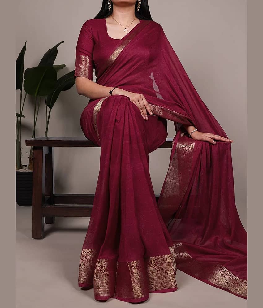 Aika Silk Solid Kanjeevaram Sarees With Unstitched Blouse Piece ( Maroon )