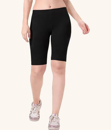Outflits Women Cotton Lycra Regular Shorts ( Black )
