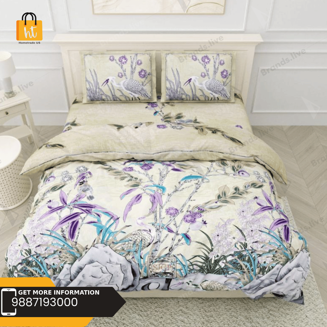 3001-Hometrade India-Standard King Size (90*108 Inches)-Pure Cotton Jaipuri Double Bedsheet With Matching Pillow Cover