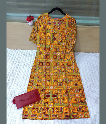 Ethnic Basket Pack of 1 Crepe Printed Straight Women's Kurti - ( Mustard )