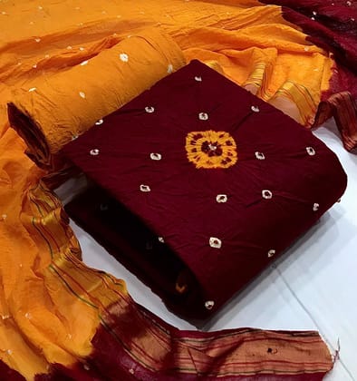 Reyon Dual Contrast Bandhani Material (Unstitched)-Maroon