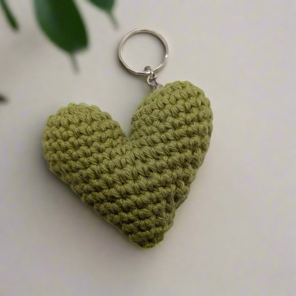 Avnyara By Arttales Handmade Crochet Heart Keychain, Sage Green, Decorative Key Ring/heart bag charm | Ideal gift for girlfriend,friends,kids