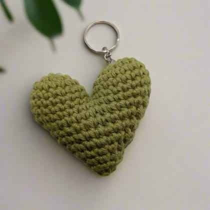 Avnyara By Arttales Handmade Crochet Heart Keychain, Sage Green, Decorative Key Ring/heart bag charm | Ideal gift for girlfriend,friends,kids