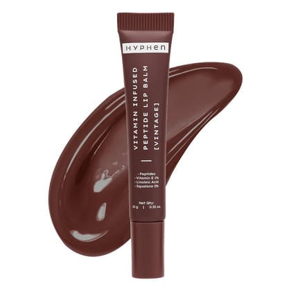 Hyphen Vitamin-Infused Peptide Tinted Lip Balm - Vintage | 24 Hrs Moisturization | Hydrates, Plumps & Repairs Moisture Barrier | Peptide Balm for Women | Hydrating Lip Balm for Chapped Lips | Vegan & Paraben Free | Plumish Brown Shade - 10g Hyphen Vitami