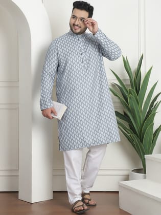Men's Cotton Blend Printed Grey Pyjama-46