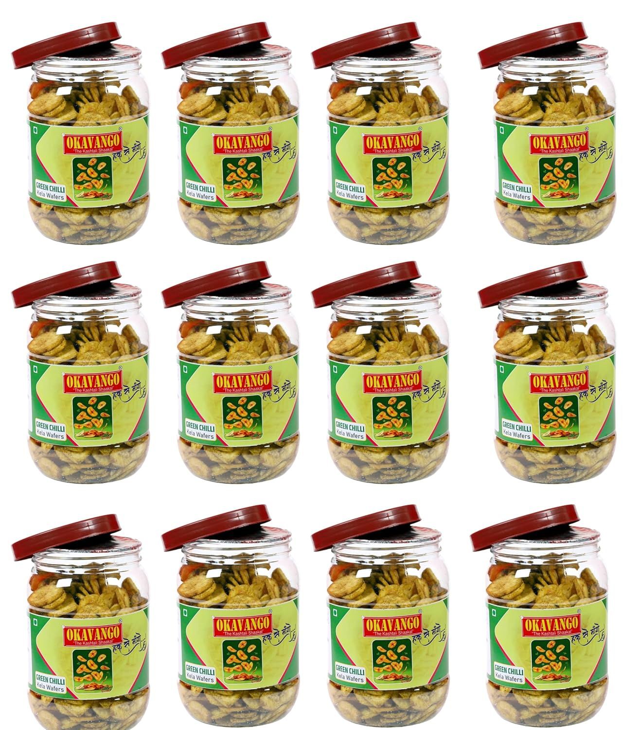 Okayango Green Chilli Banana Chips, 300g, Pack of 12