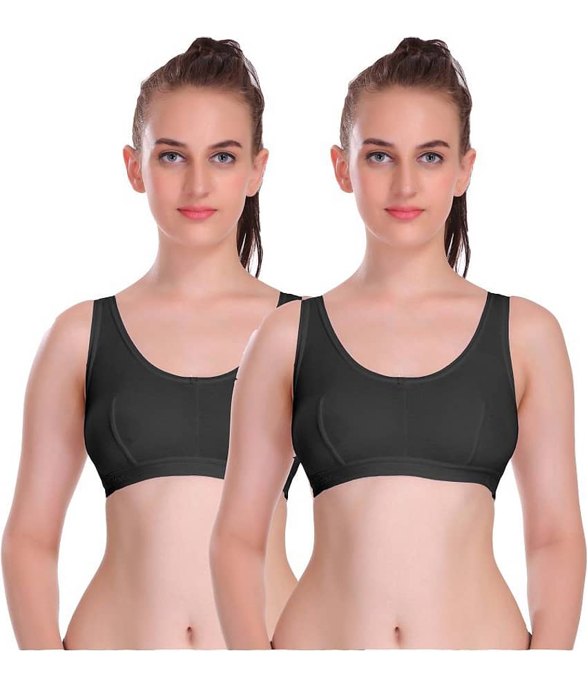 Eve's Beauty Black Cotton Blend Solid Sports Bra