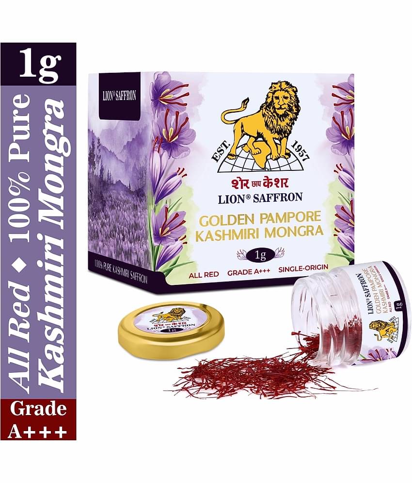 Lion Brand Grade A+++ Kashmiri Mongra Saffron/ Kesar Keshar for Pregnant Women, Biryani, Cooking, Sweets and Beauty 1 gm