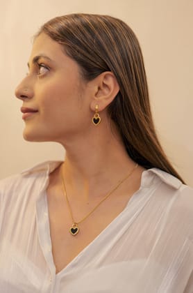 Midnight Love Pendant Necklace Set-STAINLESS STEEL / BLACK