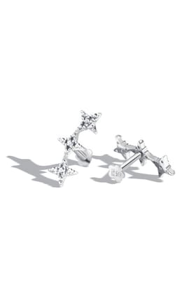Stardust Trio Stud Pair - Flat Back Studs - South Screw Studs - Rhodium Plated