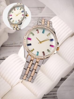 The Bijou Prism Round Watch - California Gold & Metallic Silver-Watches