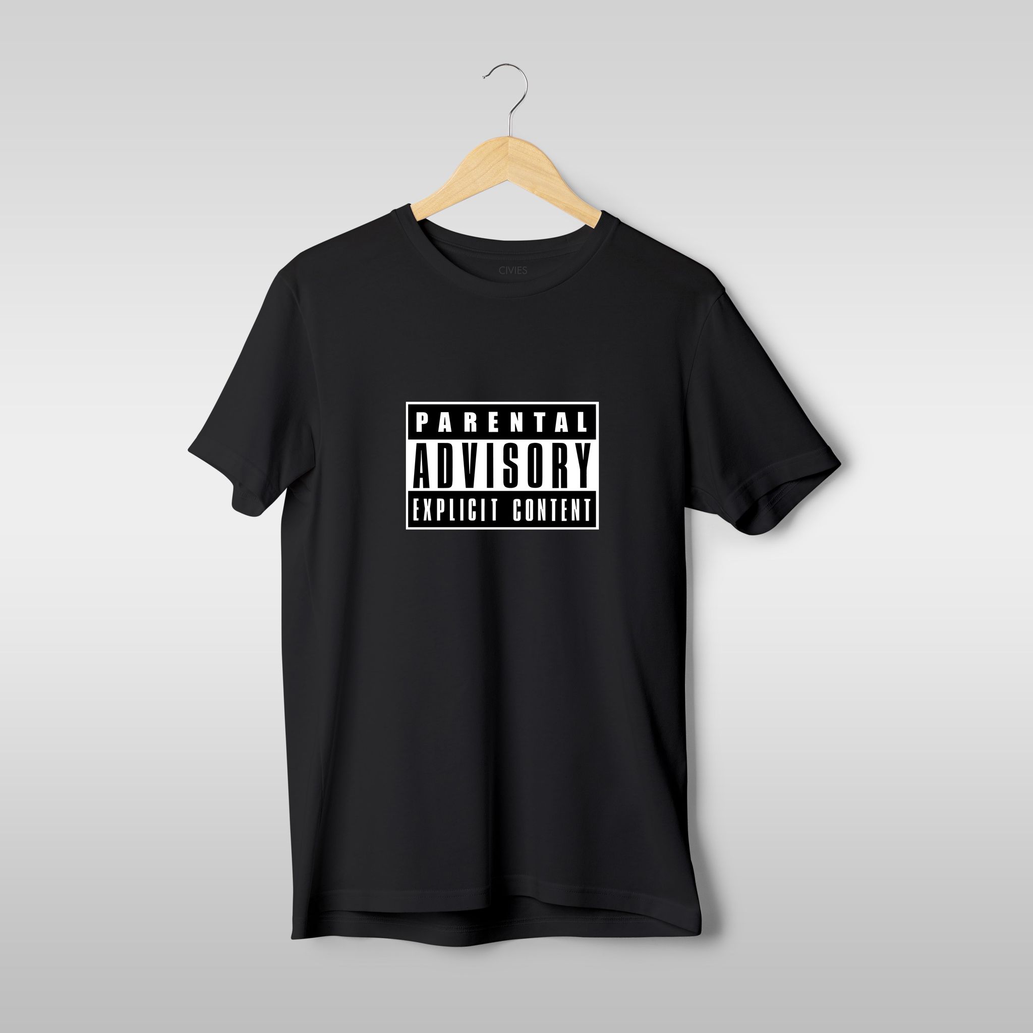 Parental Advisory Explicit Content Regular Fit T-Shirt-S / Black / 160 GSM