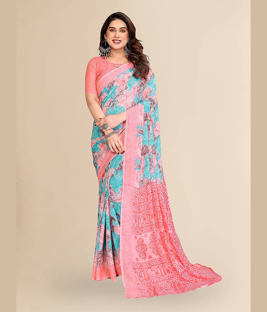 ANAND SAREES Georgette Printed Chanderi saree With Unstitched Blouse Piece ( Grey )