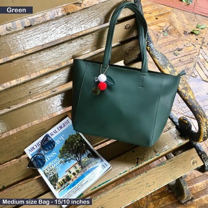 Medium size tote with Leaf Keychain-Green