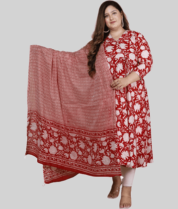 miravan - Red Cotton Women's Anarkali Kurti ( Pack of 1 )