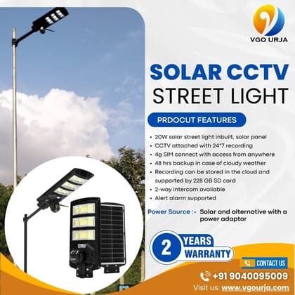 VGO URJA 20W All-in-One Solar CCTV Street Light with 4G Connectivity & 48-Hour Backup
