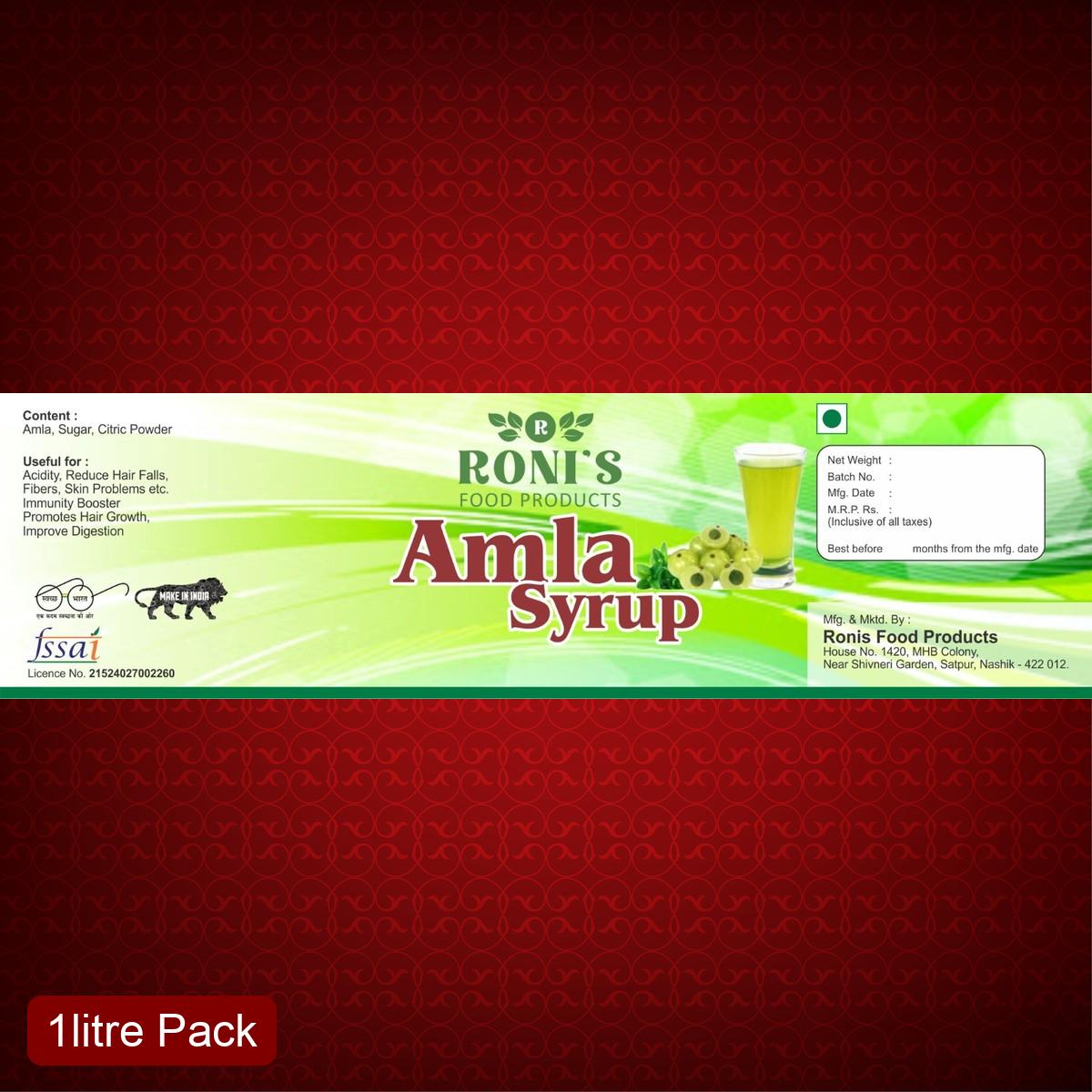 Roni's Amla Syrup (1L) | Sweet Amla Sharbat Concentrate | Refreshing Summer Drink | Vitamin C Enriched Squash