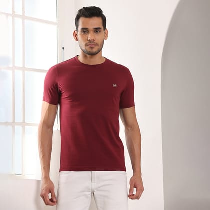 Men's Cotton Round Neck t-shirt Maroon-M